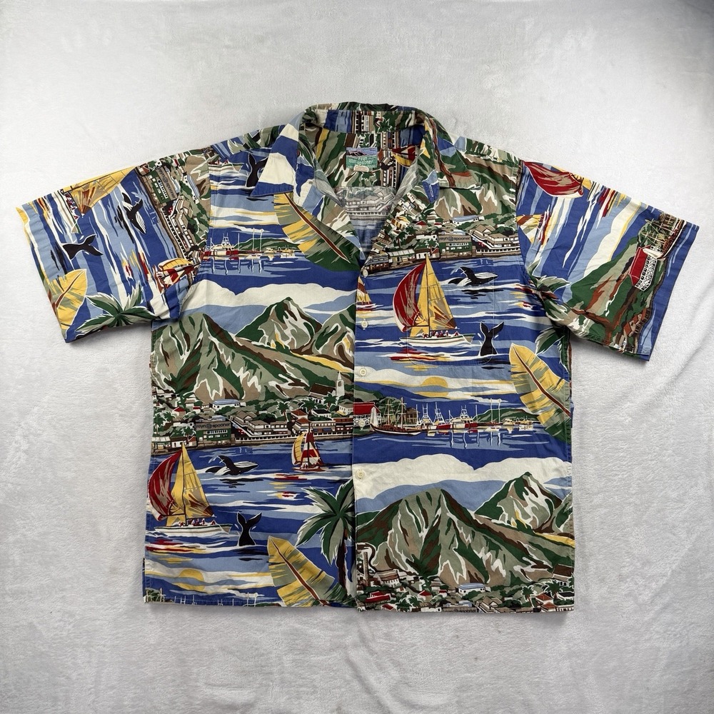 Vtg Reyn Spooner Shirt Mens XL Hawaiian Aloha Sailboats Killer Whales Catalina